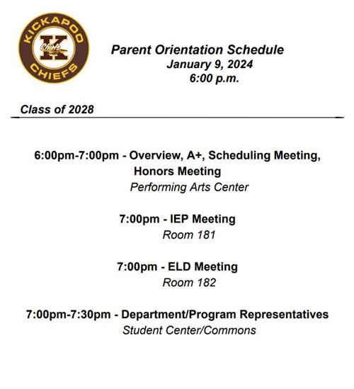  Kickapoo 8th Grade Parent Night